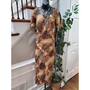 Kemp Collection Women's Brown Polyester V-Neck Short Sleeve Long Maxi Dress 18W